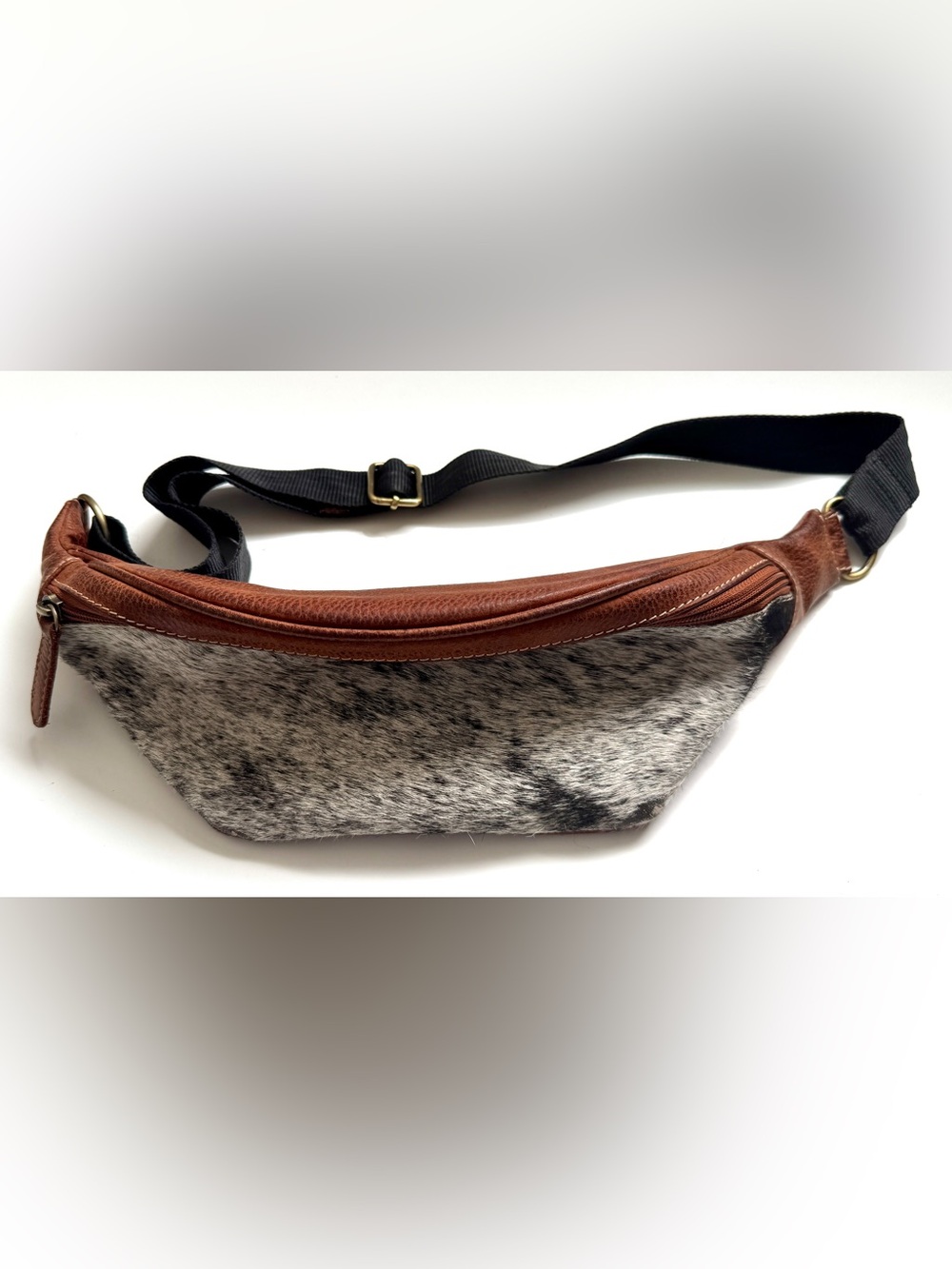 Speckled Hide Fanny Pack (or Crossbody) Brown Leather, Gray & Black